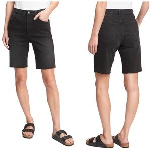 NEW! Gap High Rise Loose Bermuda Jean Shorts Faded Black Raw Hem | 25 / 0 Petite
